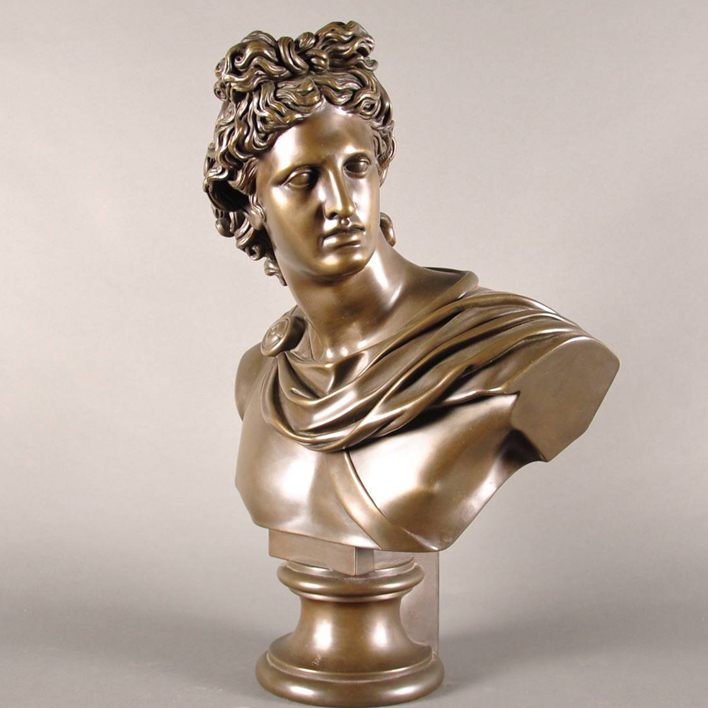 Ancient roman apollo bronze bust statue